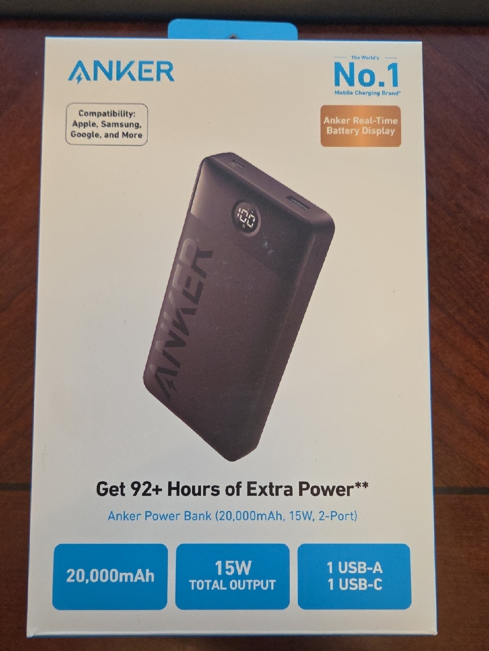 Brand New - Anker Black Portable Power Bank with Real-Time Battery Display